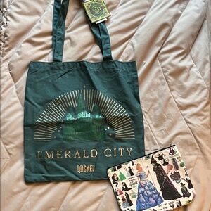 Wicked Emerald City Canvas Tote and Wicked For Good Canvas Makeup Bag Set